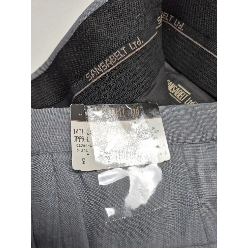 VTG Sansabelt Suit Mens 44 Gray Poly Wool 2 Piece 39x36 Elastic Waist USA NWT